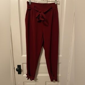 Self Tie Bow-Knot Ankle Pencil Pants with Pockets